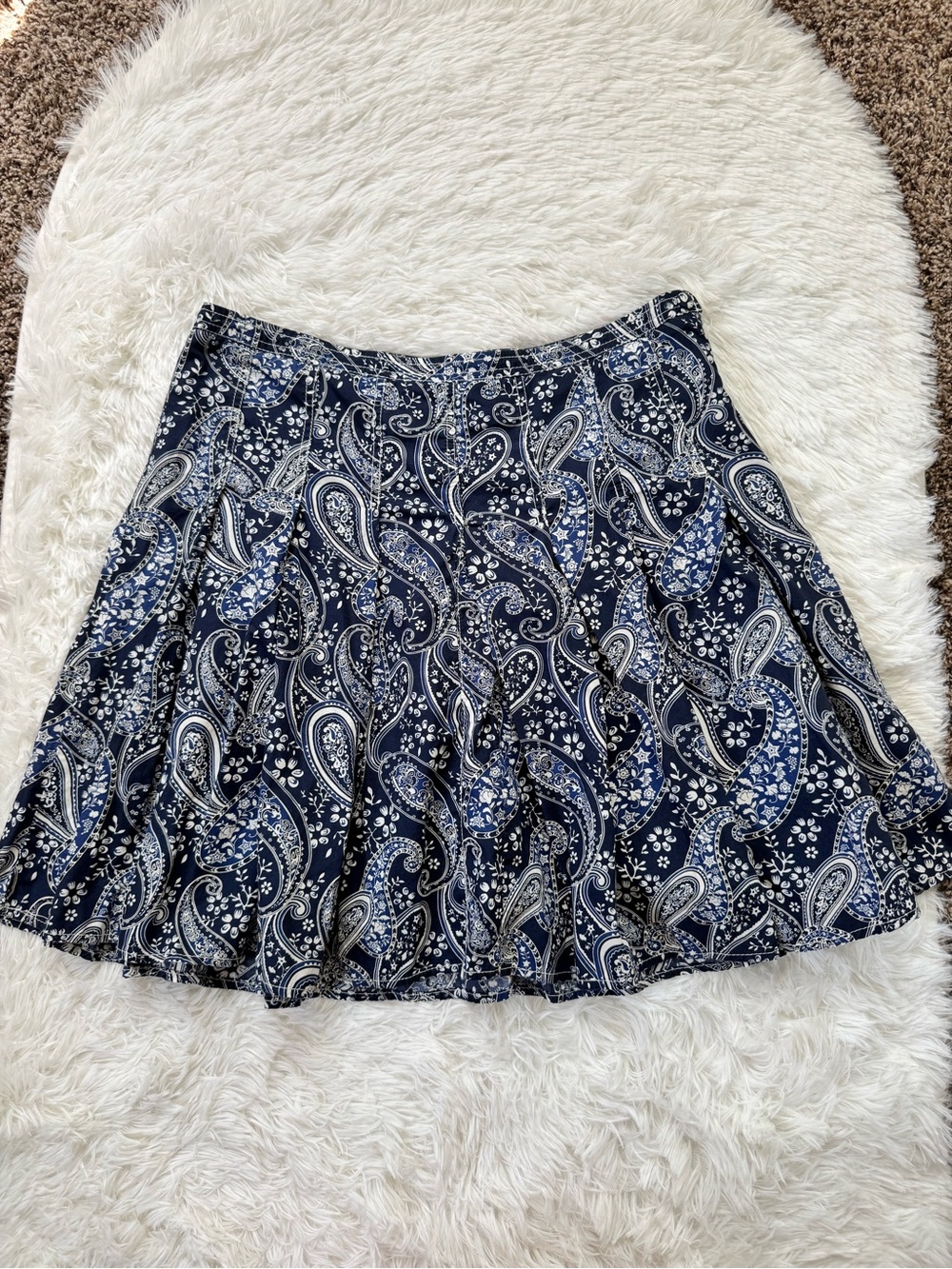 Tommy Hilfiger navy white paisley print pleated cotton skirt Americana size 14